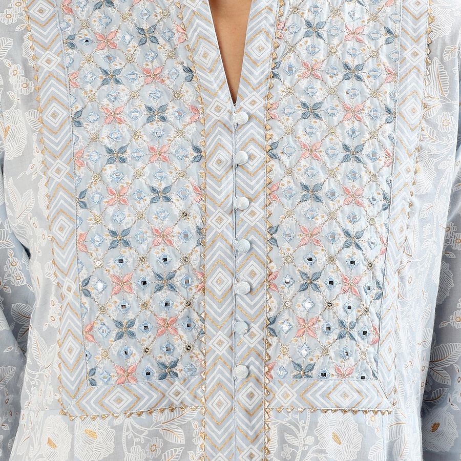 Women's Light Powder Blue Embroidered V-Neck Kurta, हल्का नीला, large image number null