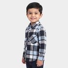 Boys' Light Blue Cotton Checked Regular Fit Shirt, Light Blue, small