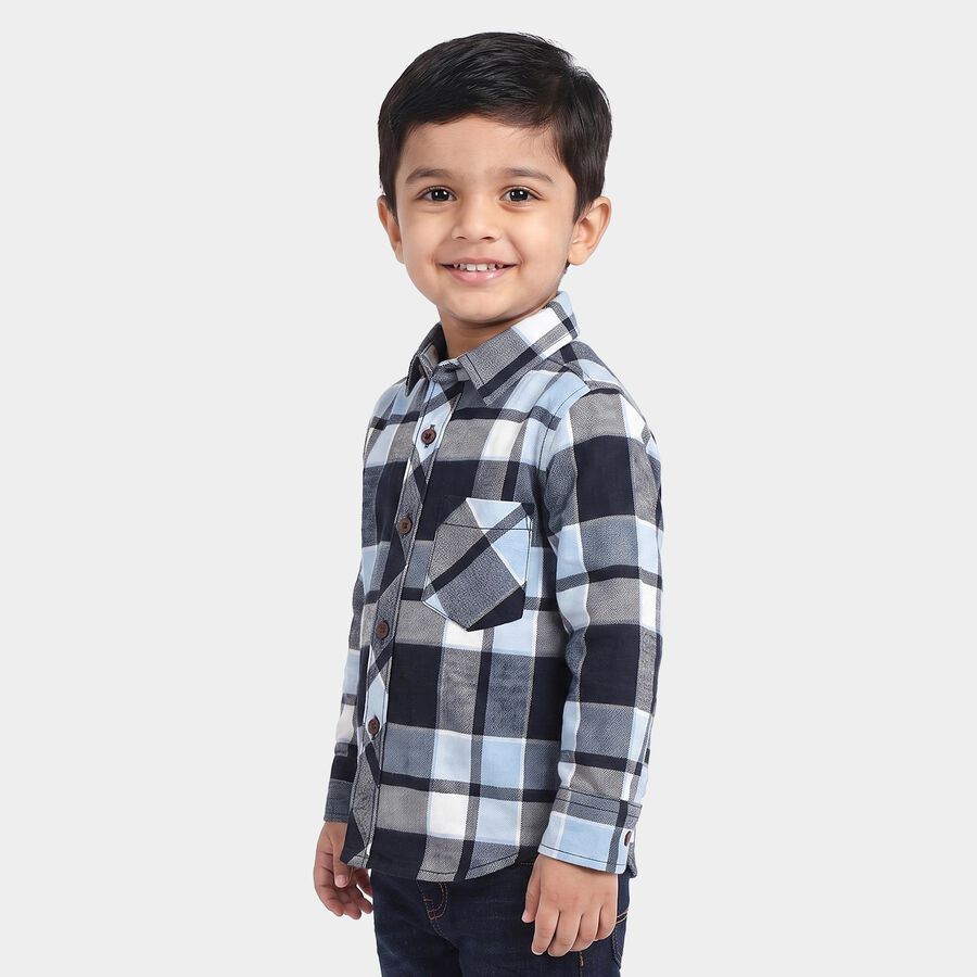 Boys' Light Blue Cotton Checked Regular Fit Shirt, Light Blue, large
