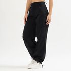 Women's Jet Black Regular Fit Mid Rise Cargo Trousers, Black, small image number null