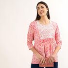 Women's Light Pink Notch Neck Floral Printed Kurti, Light Pink, small