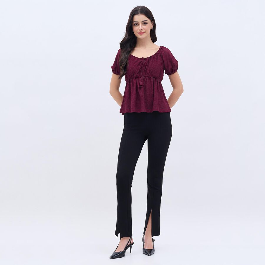 Women's Rich Burgundy Scoop Neck Bohemian Top, Wine, large