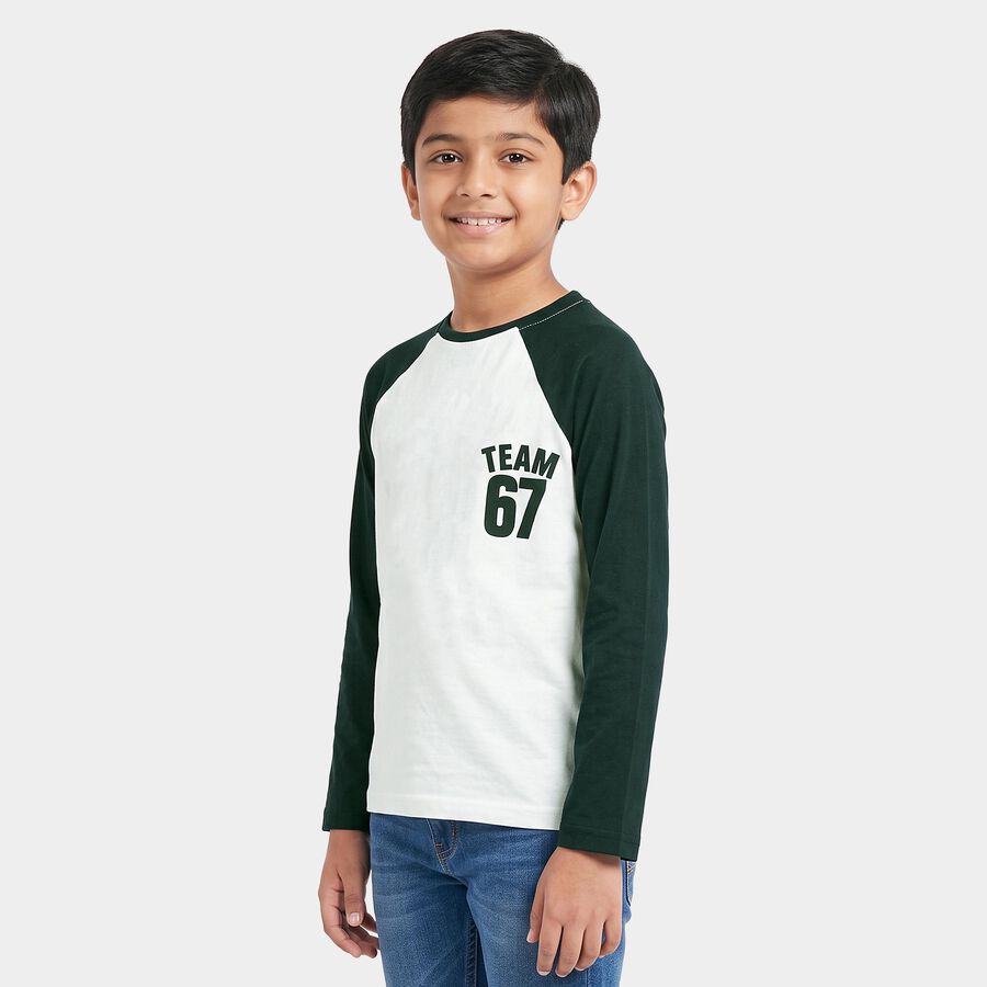 Boys White Round Neck Raglan Boys T-Shirt, White, large