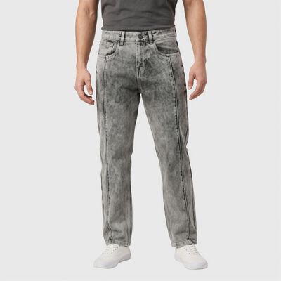 Men's Grey Straight Fit Washed Jeans
