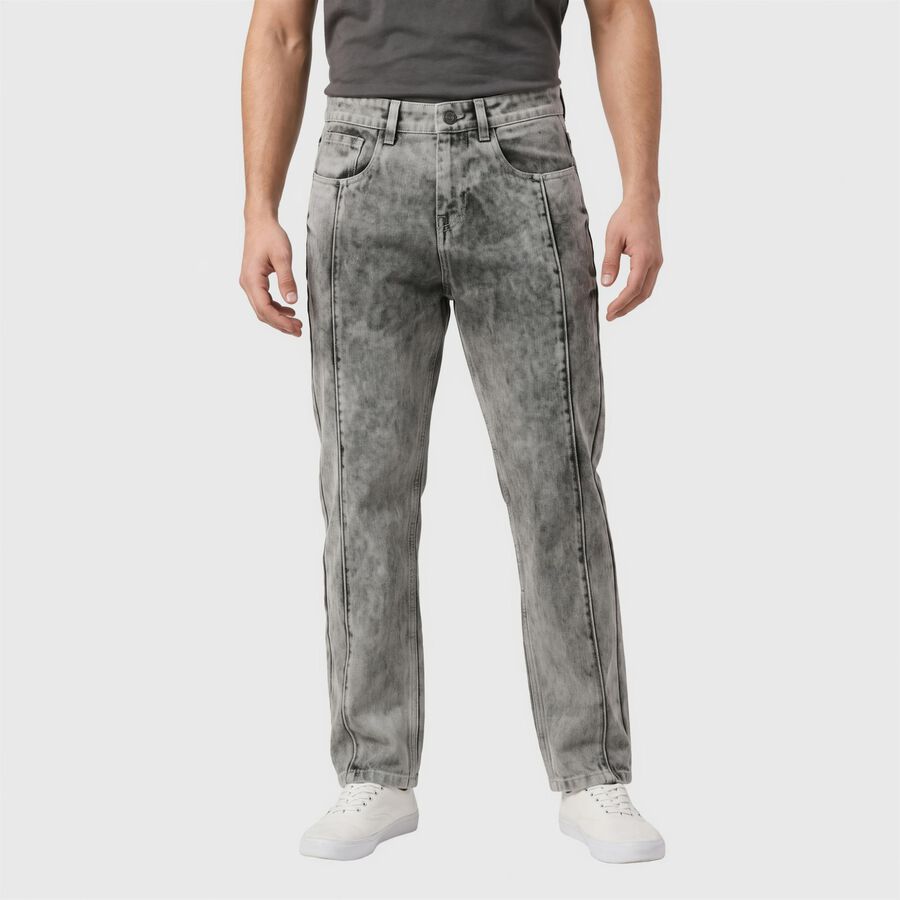 Men's Grey Straight Fit Washed Jeans, Light Grey, large