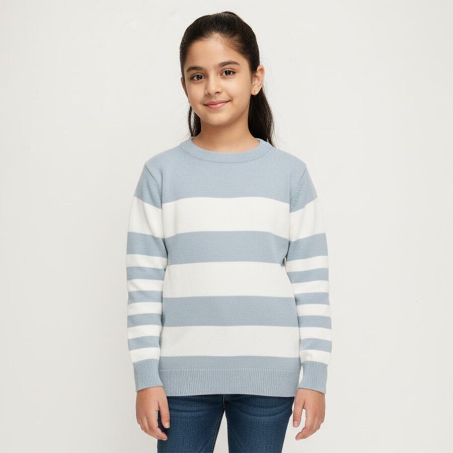Girls' Light Powder Blue Crew Neck Casual Pullover, Light Blue, large image number null