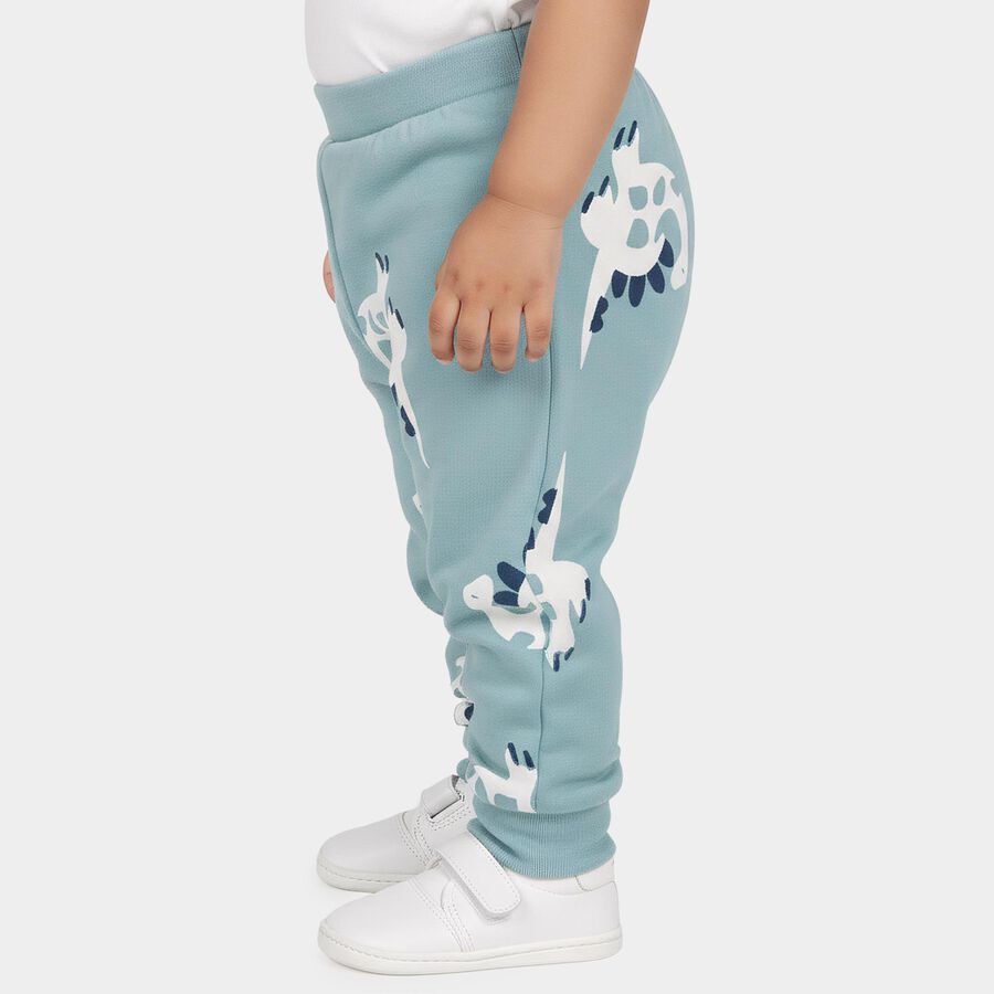Infants' Teal Jogger Fit Dinosaur Printed Cotton Pyjama, टील ब्लू, large