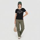 Women Black Round Neck Regular T-Shirt, Black, small