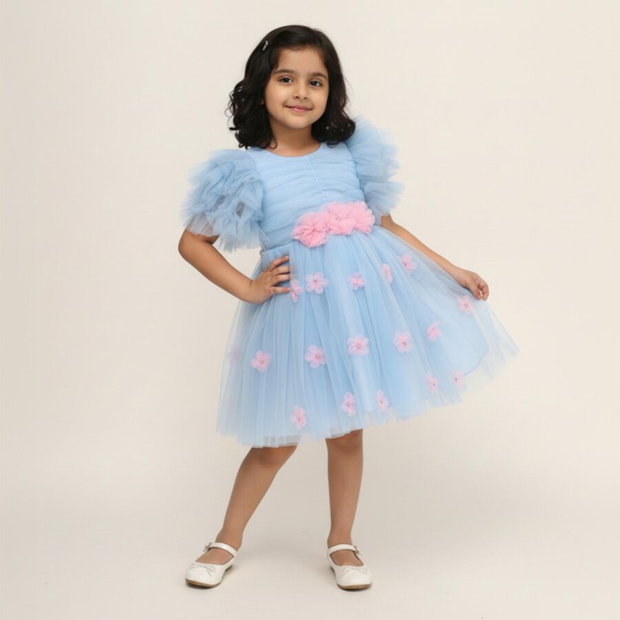 Girls' Frock, Light Blue, large image number null