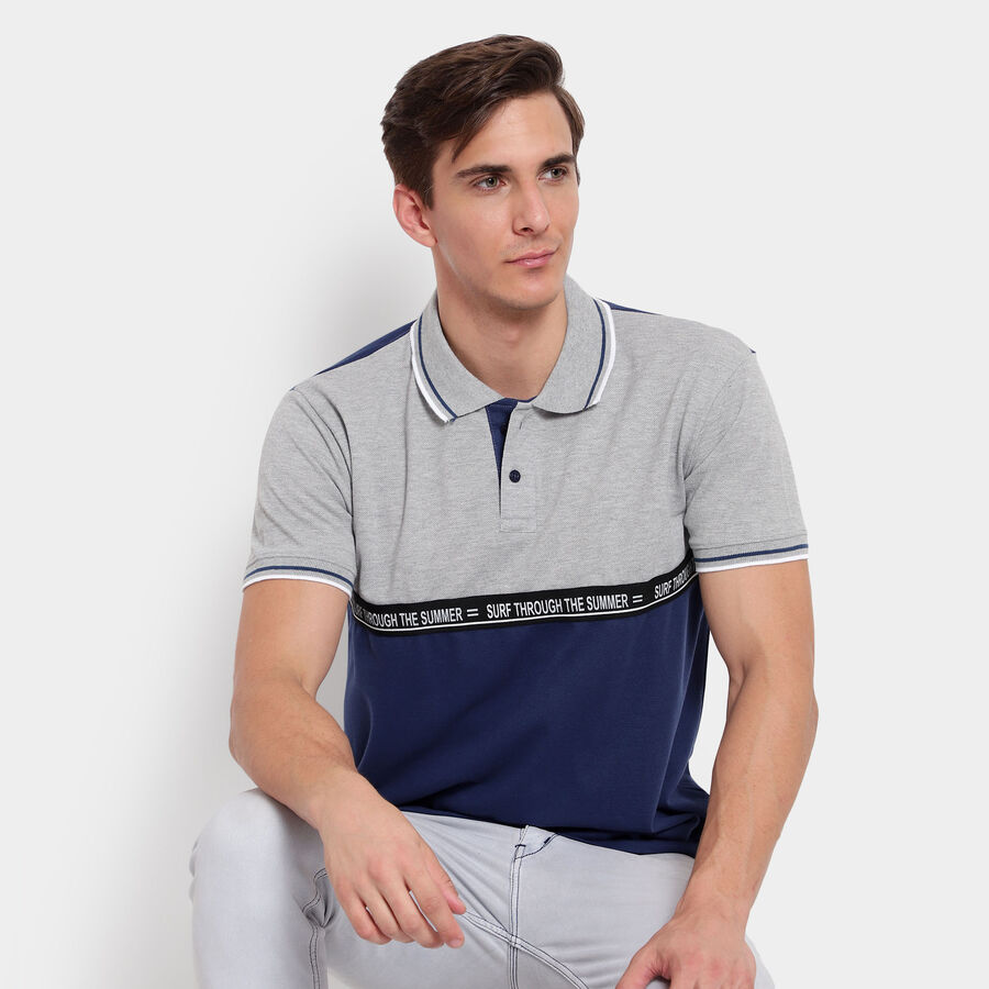 Cut & Sew Polo Shirt, Melange Mid Grey, large image number null