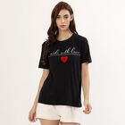 Women's Jet Black Cotton Round Neck Casual T-Shirt, काला, small image number null