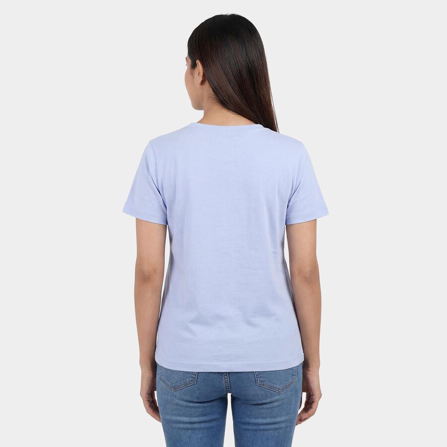 Women's Light Blue Round Neck Casual T-Shirt, Light Blue, large