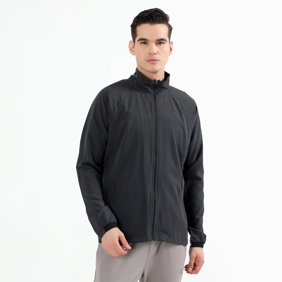 Men's Dark Graphite High Neck Athleisure Jacket, गहरा ग्रे, large image number null