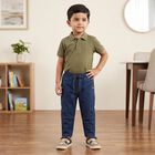 Boys' Navy Blue Relaxed Fit Drawstring Jeans, Dark Blue, small