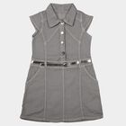 Girls' Grey Shirt Style Belted Frock, हल्का ग्रे, small