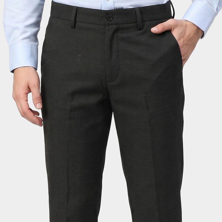 Men's Charcoal Slim Fit Flat-Front Formal Trousers, चारकोल, large