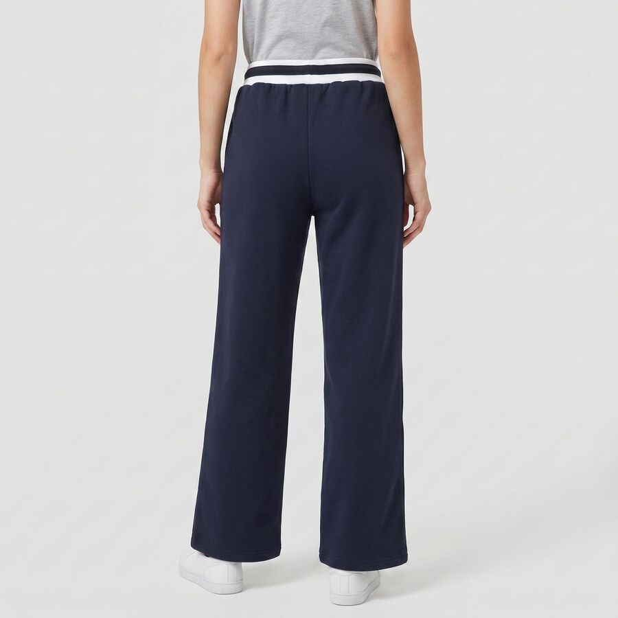 Women's Navy Blue Straight Fit Printed Track Pants, Navy Blue, large