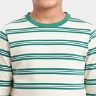 Boys' Dark Green Crew Neck Striped Regular Boys T-Shirt, Dark Green, small