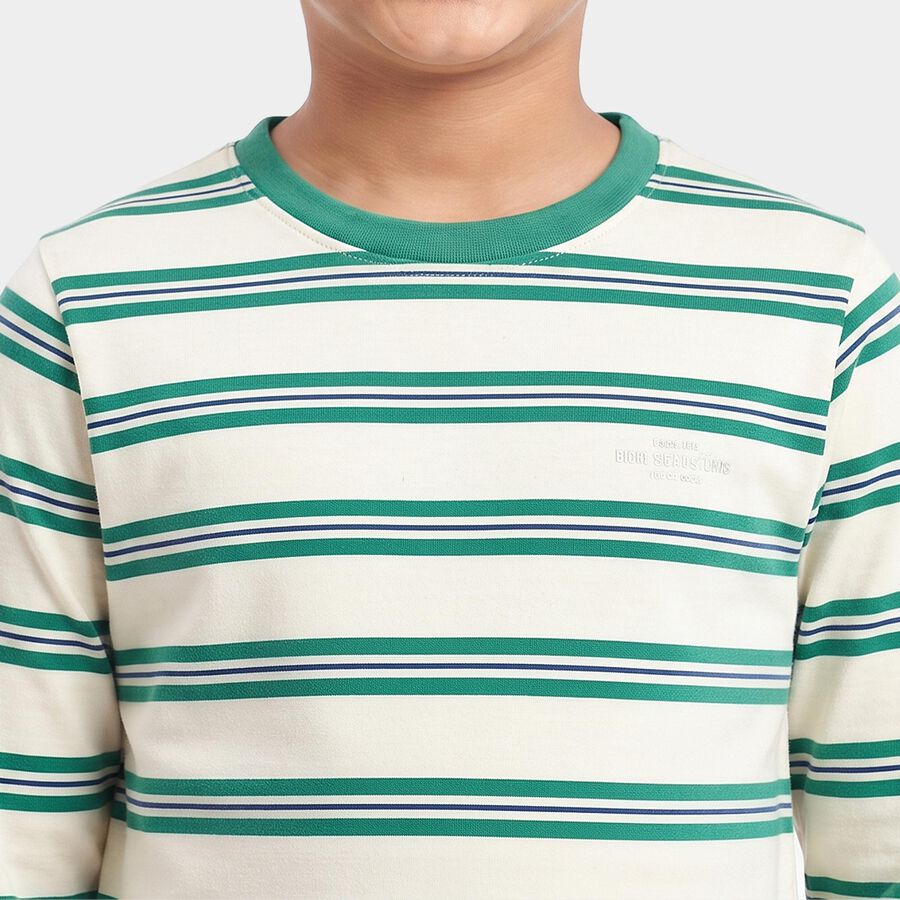 Boys' Dark Green Crew Neck Striped Regular Boys T-Shirt, Dark Green, large