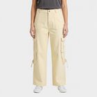 Women's Off White Wide Leg Cargo Jeans, Off White, small