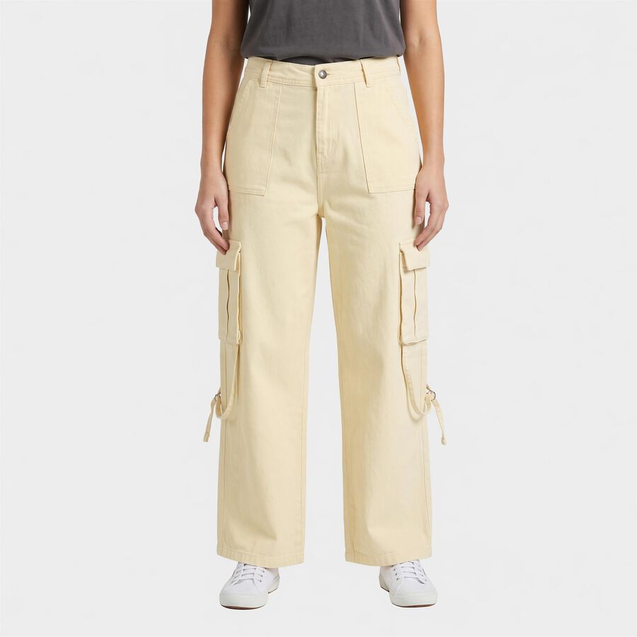 Women's Off White Wide Leg Cargo Jeans, Off White, large