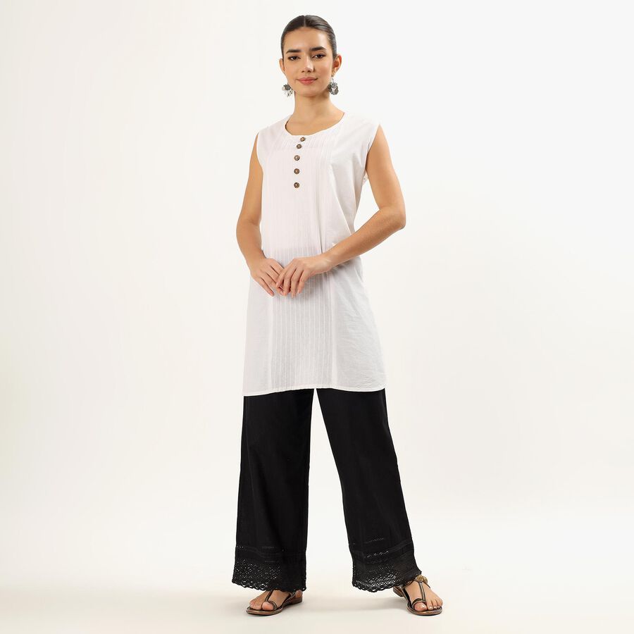 Women's Jet Black Regular Fit Lace Hem Palazzos, Black, large image number null