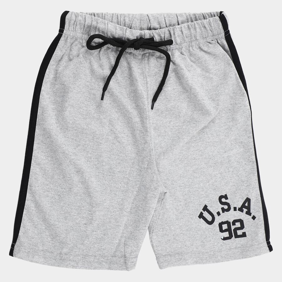 Boys Grey Regular Fit Elastic Waist Bermuda Shorts, Melange Light Grey, large