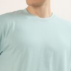 Men's Teal Cotton Round Neck Minimalist T-Shirt, Aqua, small