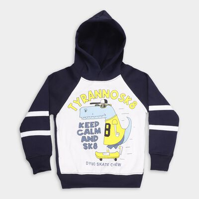 Boys Deep Midnight Navy Blue Hoodie Neck Graphic Sweatshirt