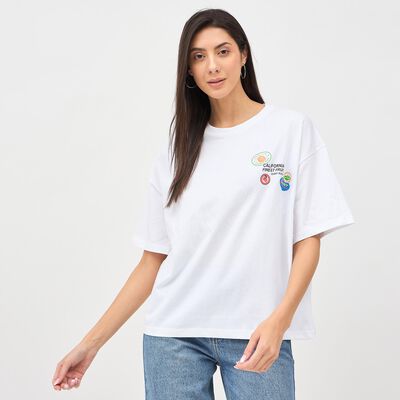 Women's Bright White Cotton Round Neck Oversized T-Shirt