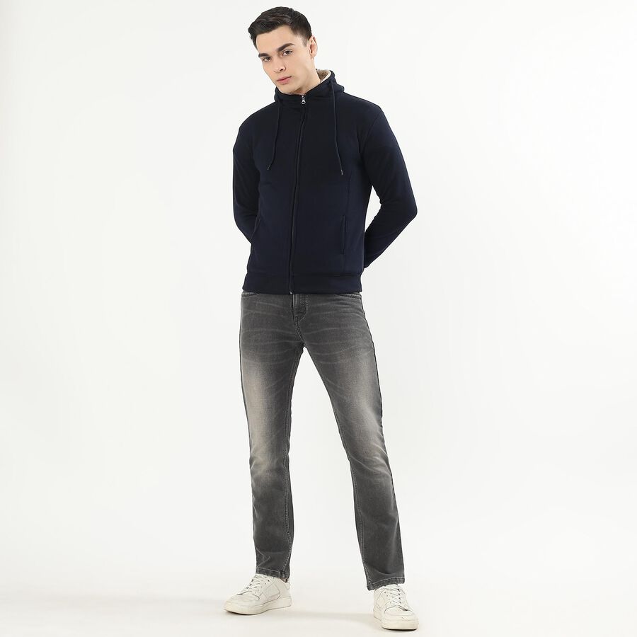 Men's Deep Midnight Navy Hooded Casual Sweatshirt, Navy Blue, large image number null