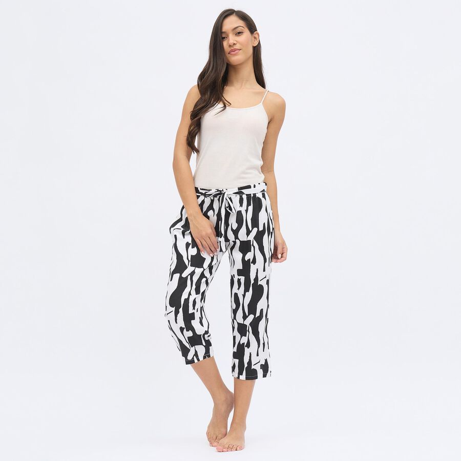 Women's Black And White Slim Fit Flared Printed Capri, White, large image number null