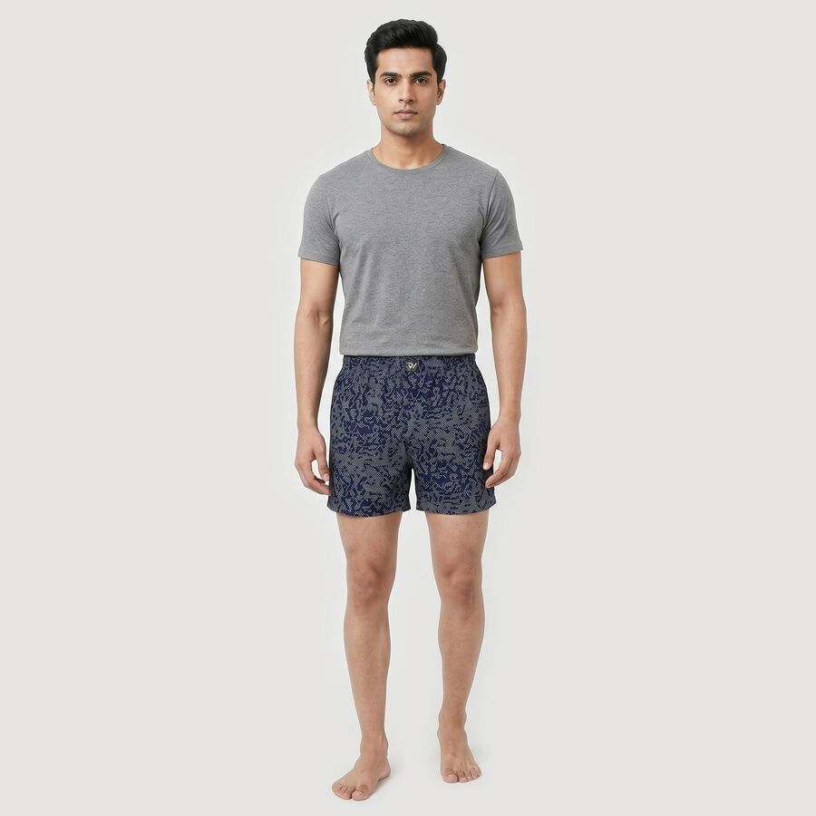 Men's Navy Blue Relaxed Fit Printed Boxers, नेवी ब्लू, large