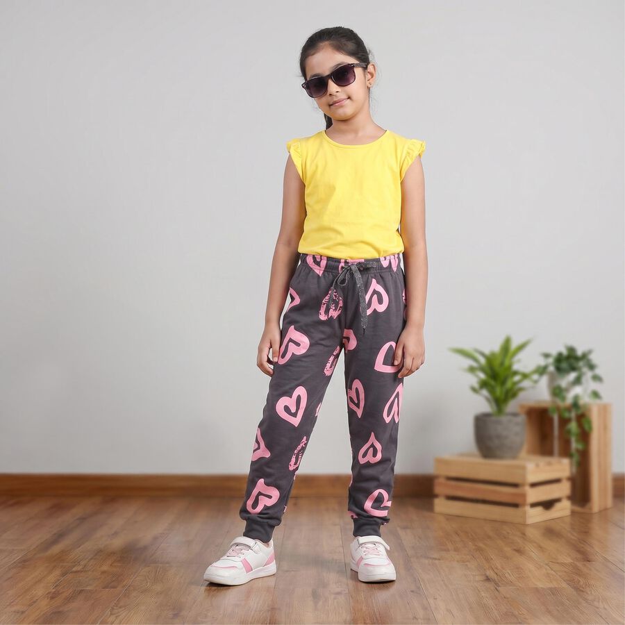 Girls' Dark Grey Heart Printed Drawstring Jogger Pyjama, Dark Grey, large