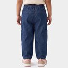 Girls' Navy Blue Cargo Fit Drawstring Waist Jeans, Mid Blue, small