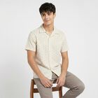Men's Cream Short Sleeves Camp Collar Camp Collar Casual Shirt, ऑफ व्हाइट, small