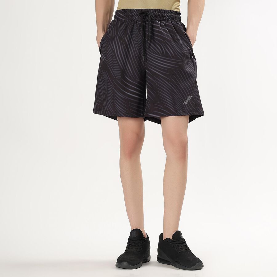 Men's Dark Charcoal Black Regular Length Printed Bermuda Shorts, Black, large image number null