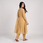 Women's Beige Notch Neck Embroidered Flared Kurta, Beige, small