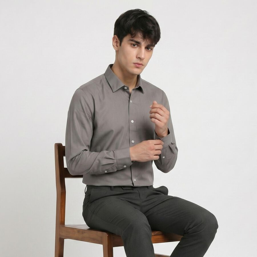 Men's Grey Regular Fit Formal Shirt, गहरा ग्रे, large