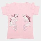 Girls Pink Cotton Round Neck Regular T-Shirt, हल्का गुलाबी, small