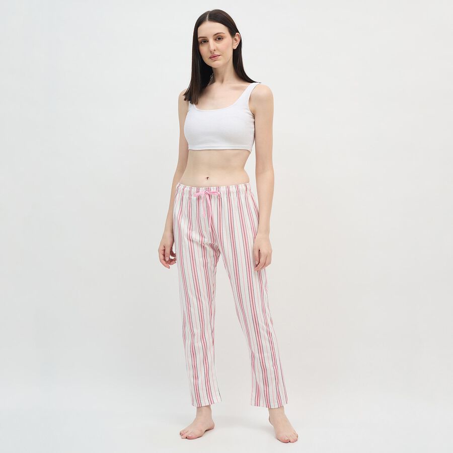 Women's Pink and White Striped Cotton Blend Pyjama, सफ़ेद, large image number null