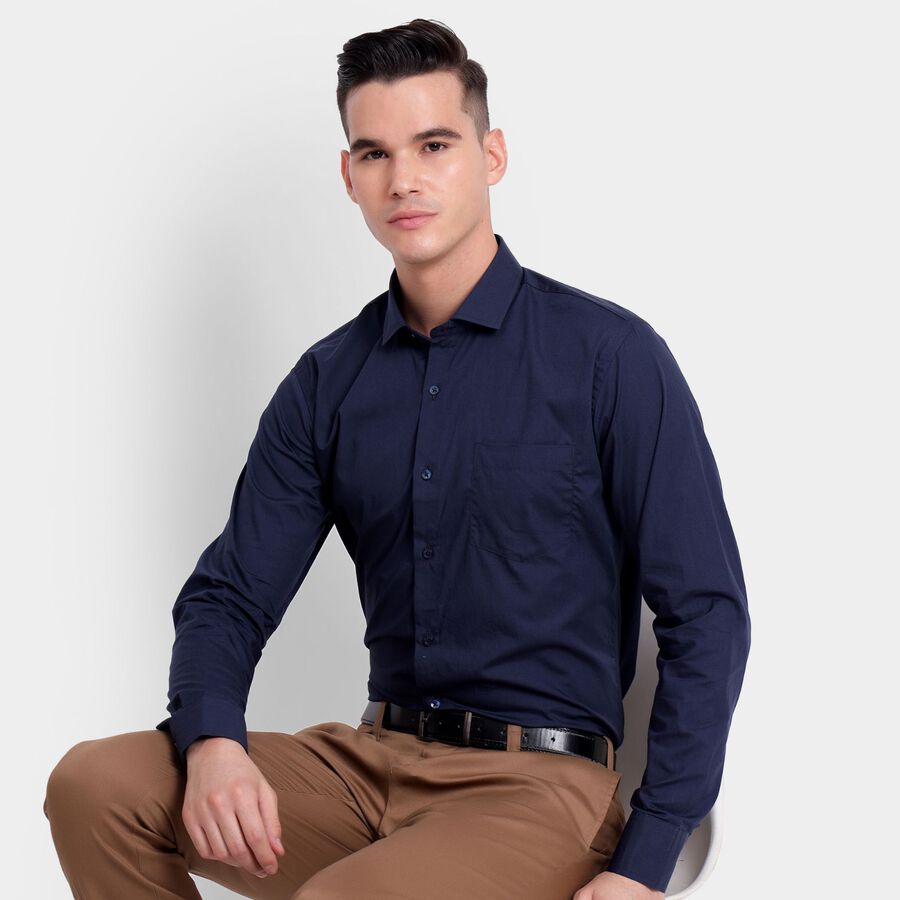 Men's 100% Cotton Formal Shirt, Navy Blue, large image number null