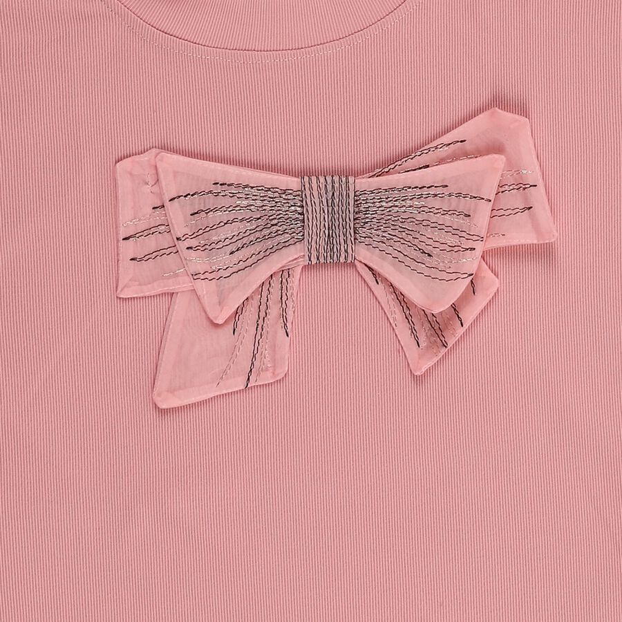 Girls Bright Pink Round Neck Casual T-Shirt, Pink, large