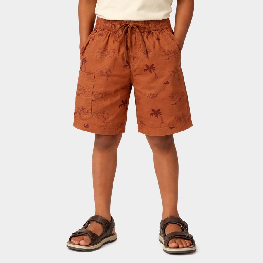 Boys' Rust Cotton Regular Fit Bermuda Shorts, Rust, large
