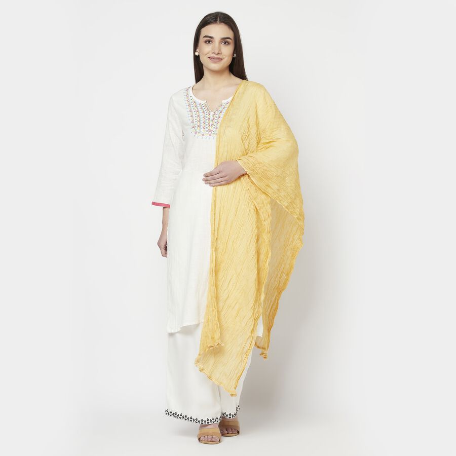 Solid Crinkled Dupatta, Beige, large image number null