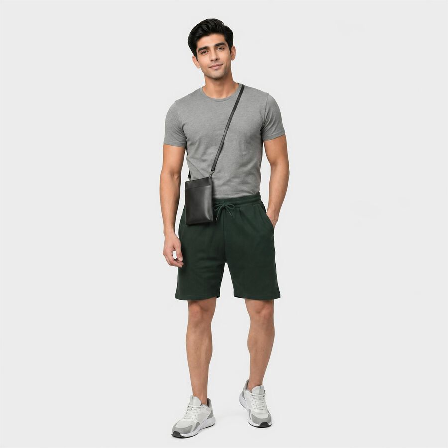 Men's Green Regular Fit Drawstring Bermuda Shorts, Dark Green, large