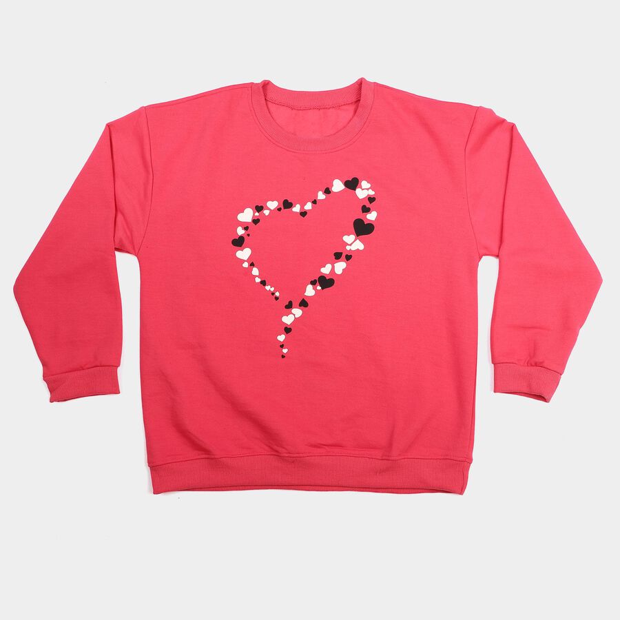 Girls Fuchsia Crew Neck Pullover Sweatshirt, रानी (फ्यूशिया), large