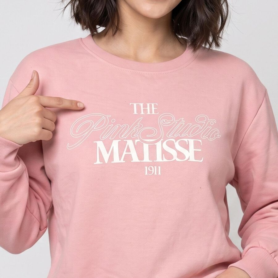 Women Pink Crew Neck Pullover Sweatshirt, Pink, large
