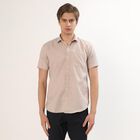 Men's Light Beige Half Sleeve Spread Collar Casual Shirt, Brown, small image number null