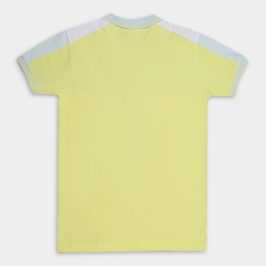 Boys' Bright Lemon Yellow Cotton Polo Neck Half Sleeve T-Shirt, Yellow, large image number null
